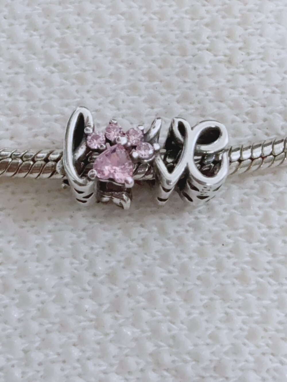 Love Pink Paw Print Charm Silver Charm For Pandora Bracelet